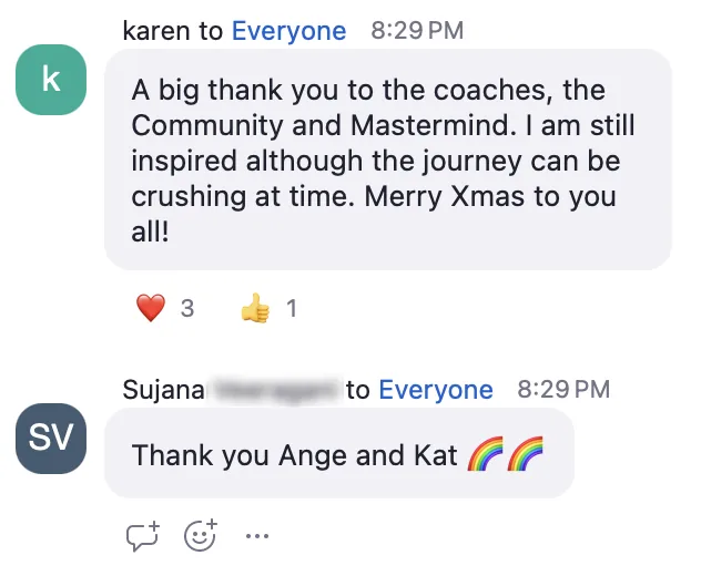 Member grateful for the coaches, community and mastermind